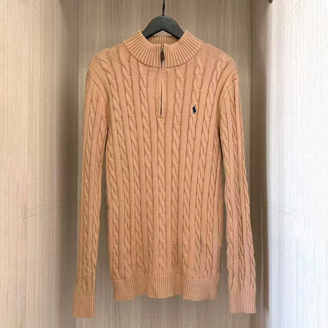 P250 RALPH LAUREN Ralph Lauren twelve colors classic small label embroidery stand collar long-sleeved half-zip knitted sweater men's and women's couple tops Color: White Black Navy Blue Gray Pink Red Khaki Dark Red Yellow Blue Apricot Dark Green Size: S M L XL Material: Cotton Weight: 650g